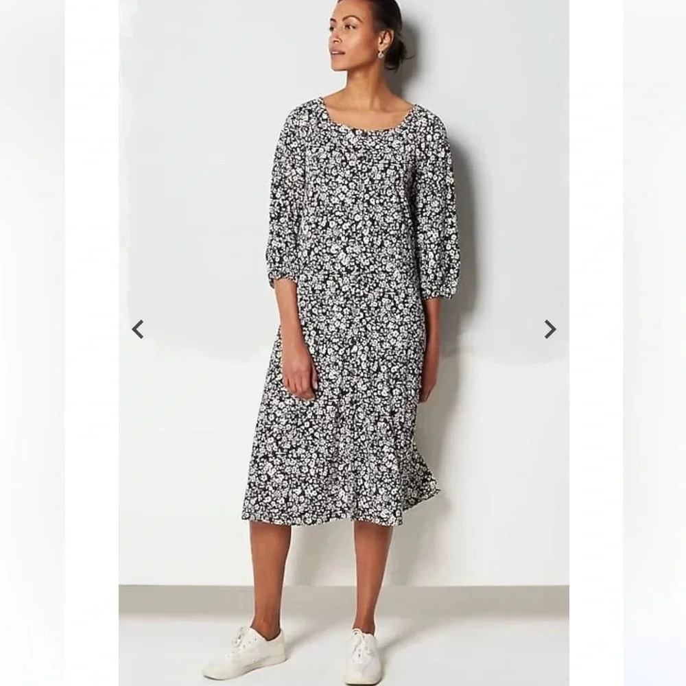 NWT J. Jill black evening garden square neckline Aline midi dress sz xs